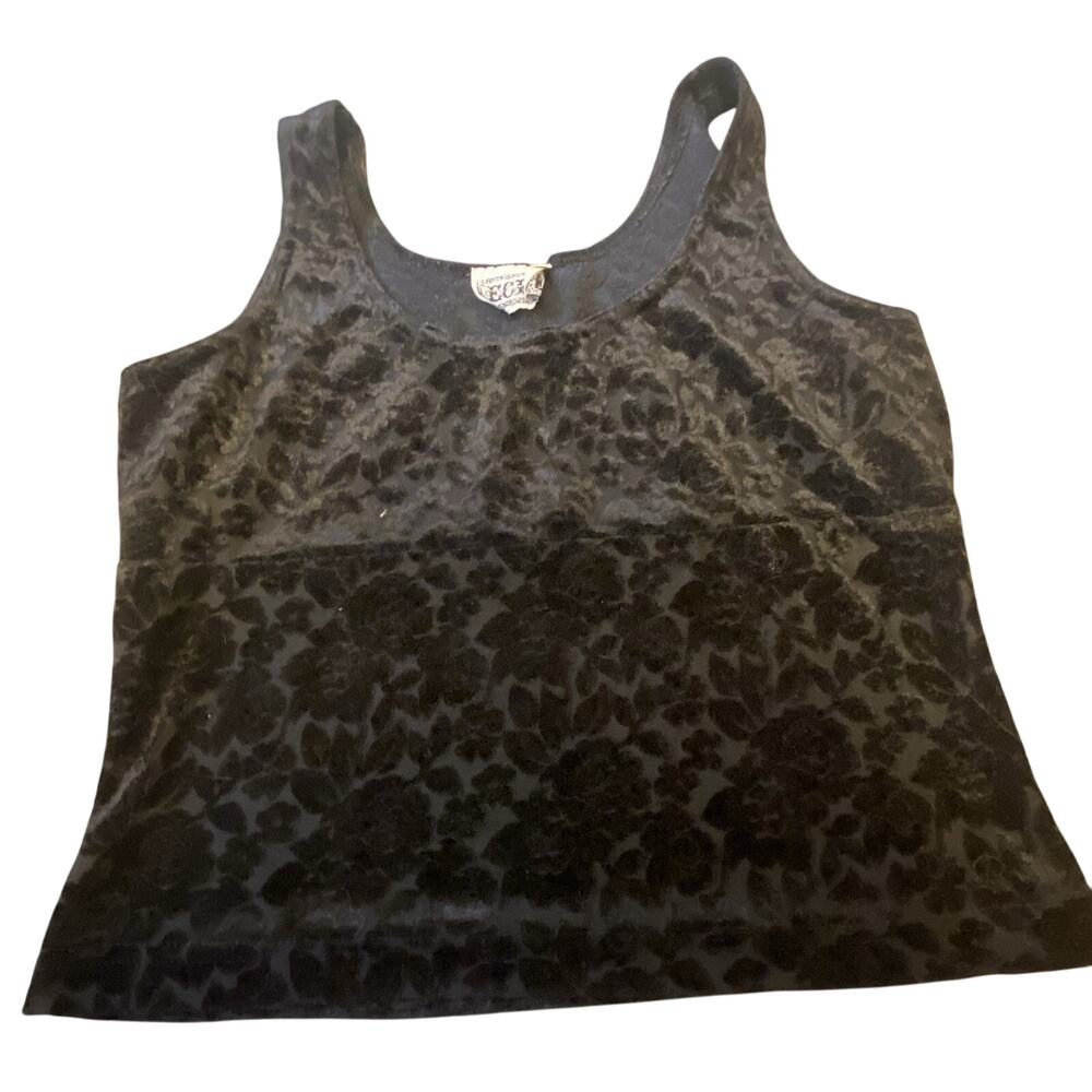 Vintage 90s Y2K Velvet Burnout Tank Blouse Women S/M Black Fairy Goth Festival